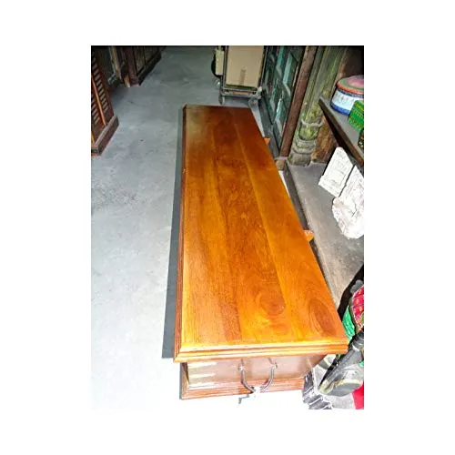 int. d'ailleurs - Cassapanca Lunga Dipinta con Coperchio Legno di Mango Decorato con Ottone 146 cm - PAL-1020
