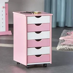 Inter Link Cassettiera con Ruote Laminato, Bianco e Rosa
