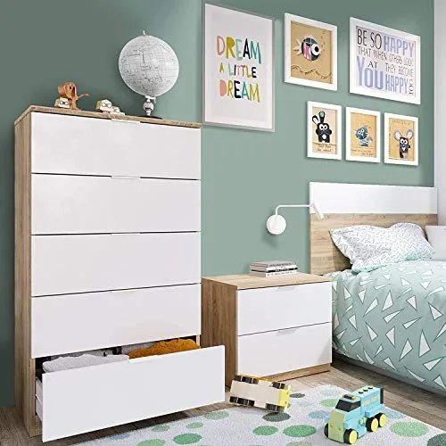 iperbriko Cassettone cassettiera Camera Bianco Rovere cm 60 x 40 x 110 h