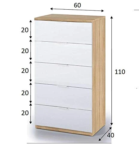 iperbriko Cassettone cassettiera Camera Bianco Rovere cm 60 x 40 x 110 h