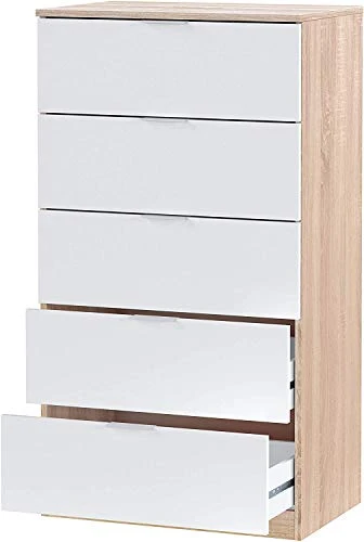 iperbriko Cassettone cassettiera Camera Bianco Rovere cm 60 x 40 x 110 h