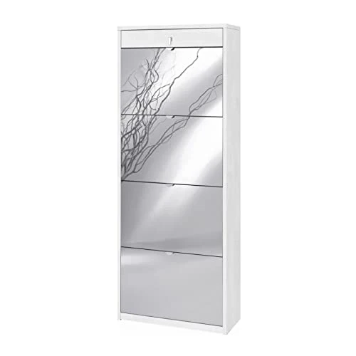 Scarpiera con specchio naturale 4 ante ribalta e 1 Cassetto H164 L63 P29 Cm colore Bianco ossido Sk568spk iperbriko