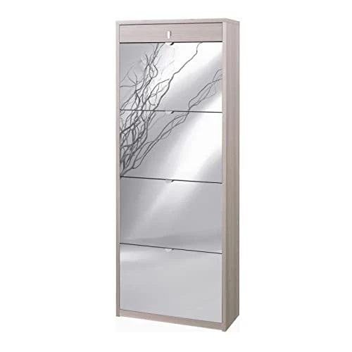 Scarpiera con specchio naturale 4 ante ribalta e 1 Cassetto H164 L63 P29 Cm colore olmo chiaro Sk568spk iperbriko