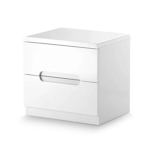Julian Bowen Manhattan, lucido, comodino con cassetti, legno, bianco