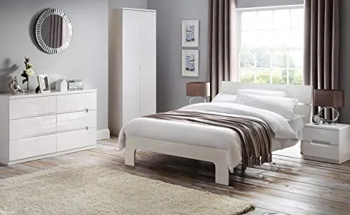 Julian Bowen Manhattan, lucido, comodino con cassetti, legno, bianco