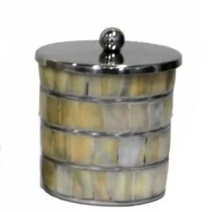 Keyhomestore Barattolo con Tappo Mosaico con Tessere Madreperla Naturale Completo arredo Color Ambra Linea Pearl - Altezza...