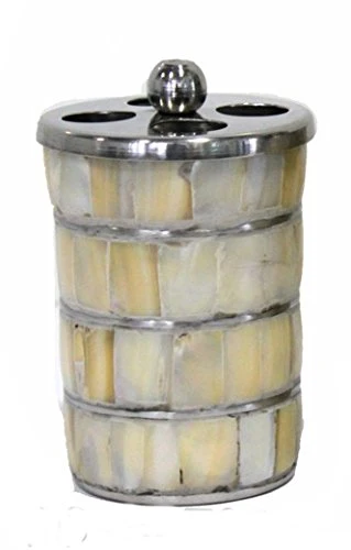 Keyhomestore Portaspazzolini Mosaico con Tessere Madreperla Naturale Completo arredo Color Ambra Linea Pearl- Altezza cm 11,5