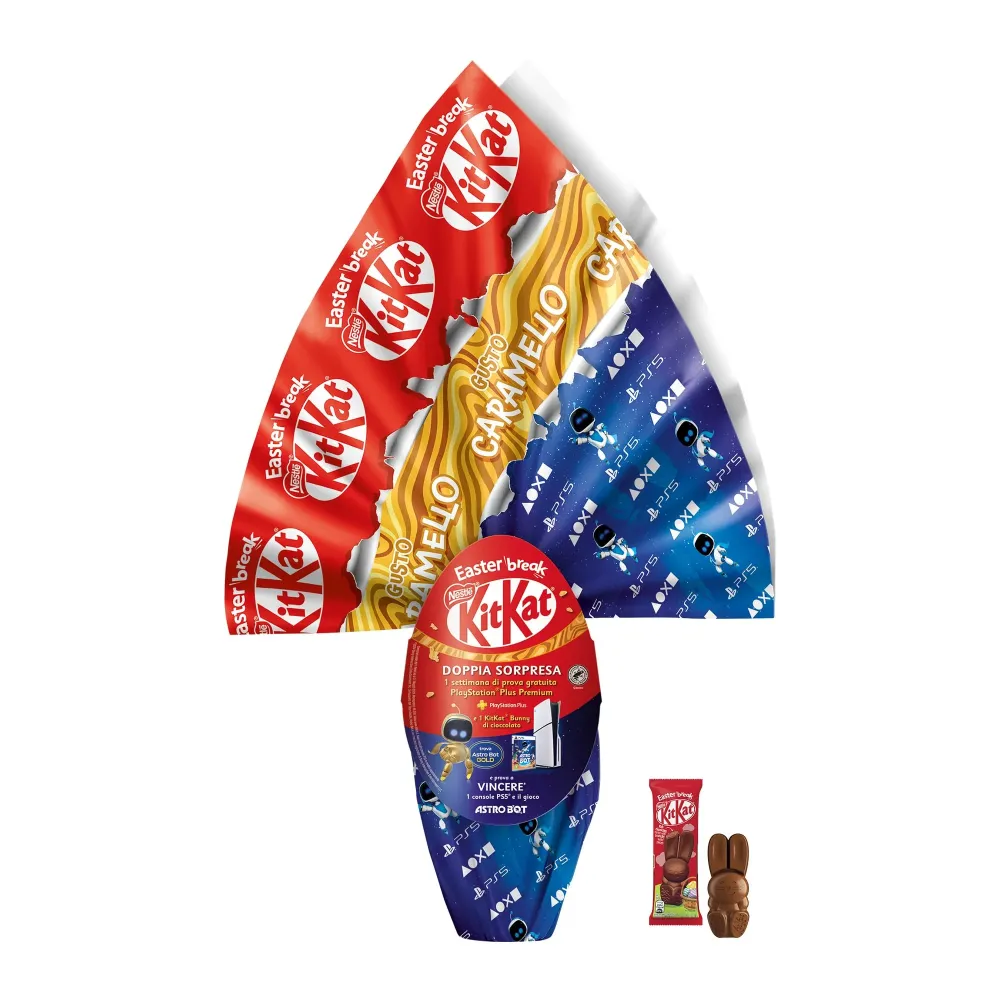 KITKAT Uovo di Pasqua 2025 Cioccolato al Latte al Caramello con Sorpresa e 1 KitKat Bunny 240g