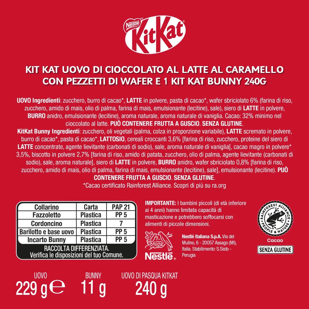 KITKAT Uovo di Pasqua 2025 Cioccolato al Latte al Caramello con Sorpresa e 1 KitKat Bunny 240g