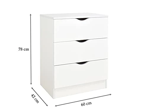leomark Cassettiera legno - Roma - bianca Comodino con cassetti, Armadietto per camera da letto, stile scandinavo, dimensi...