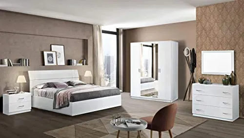 MF Comò Cassettiera 3 Cassetti Laccato Lucido, 100 x 77 x 44 cm (Bianco) Letto Facile