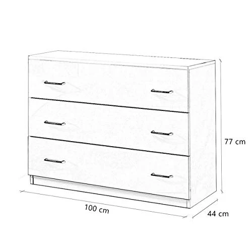 MF Comò Cassettiera 3 Cassetti Laccato Lucido, 100 x 77 x 44 cm (Bianco) Letto Facile
