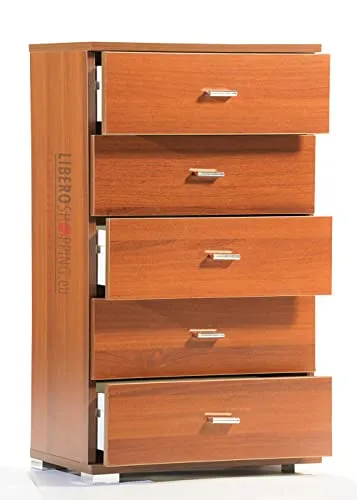 Mobile Cassettiera legno con 5 CASSETTI per camera da letto soggiorno L.53 x P.33 x H.91 (Ciliegio) LIBEROSHOPPING.eu - LA...