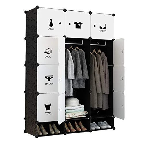 12-Porte Armadio Armadio Scarpe-Bit Archivi Rimovibili di Plastica Scaffali Abbigliamento Home Camera da Letto Nero 111X47...