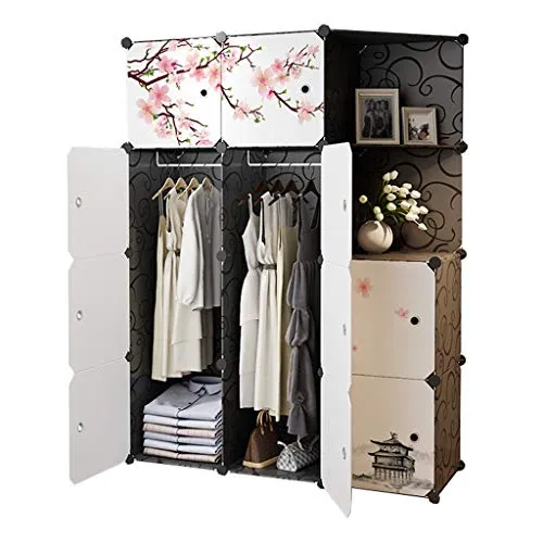 Armadio Armadio Rimovibili di Plastica 10-Porta 4-Gitter Scaffali Vestiti Home Camera da Letto Nero 111X47X147CM 2-Hanging...
