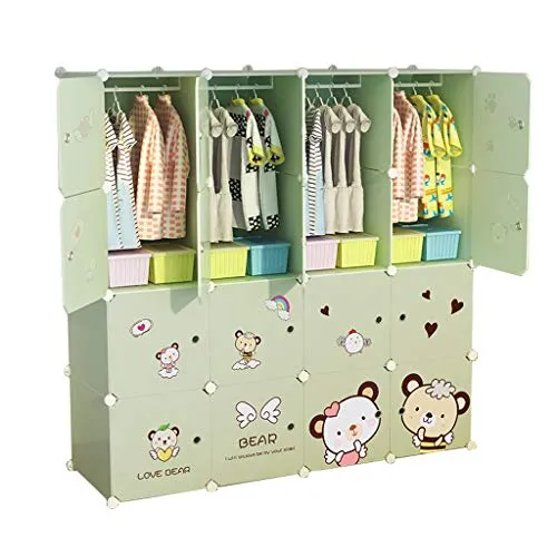 Locker 16-Porte Armadio 4 Hanging Archivi Rimovibili di Plastica 8-Gitter Scaffali Abbigliamento Home Camera Verde 147X37X...