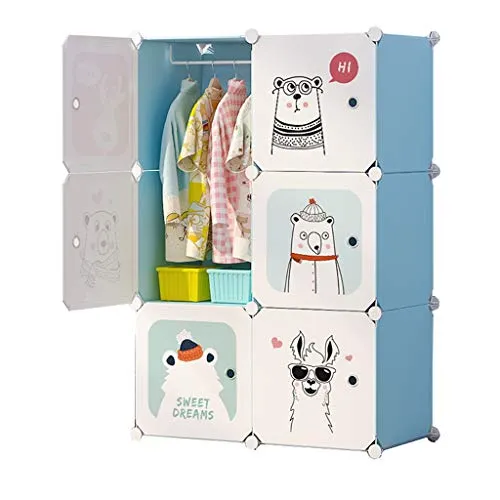 Locker 4-Gitter Armadio Armadio Hanging Rimovibili di Plastica Scaffali 6 Porte Abbigliamento Home Camera Blu 75X37X111CM...