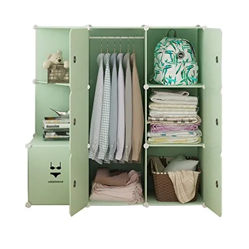 Locker 7-Portello dell'Armadio Guardaroba di Plastica 4-Gitter Angolo Scaffali Abbigliamento Home Camera Verde 111X47X111C...