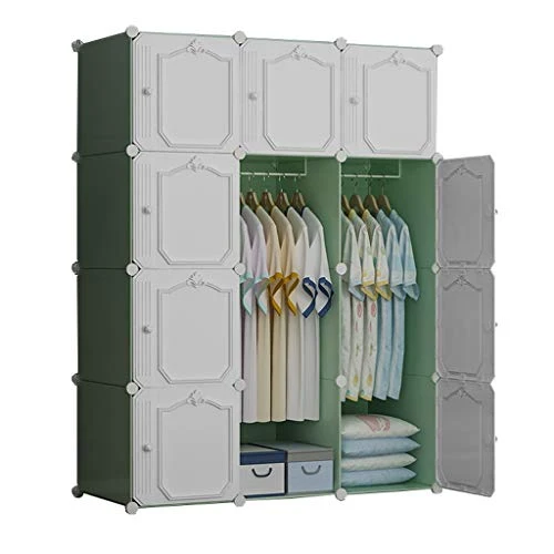 Locker Multifunzione Armadio 2-Hanging di Plastica 12-Porta 6-Gitter Scaffali Abbigliamento Home Camera Verde 111X47X147CM...