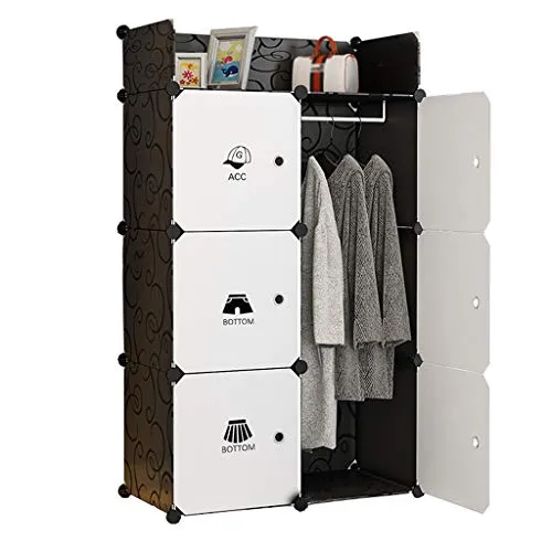 Locker Ripiano Armadio Armadio Hanging Rimovibili di Plastica 6-Porta 3-Gitter Scaffali Abbigliamento Home Camera Nero 75X...