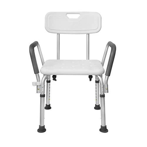 LZQ, sgabello da doccia regolabile altezza 5 livelli, 37,5 - 50,5 cm, con braccioli e schienale antiscivolo, seduta allumi...
