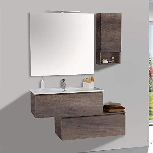 mazzoni Mobile da Bagno Sospeso 100cm Pensile P18cm Boston 15 Grigio Frassinato