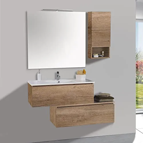 mazzoni Mobile da Bagno Sospeso 100cm Pensile P18cm Boston 15 Noce Chiaro Frassinato
