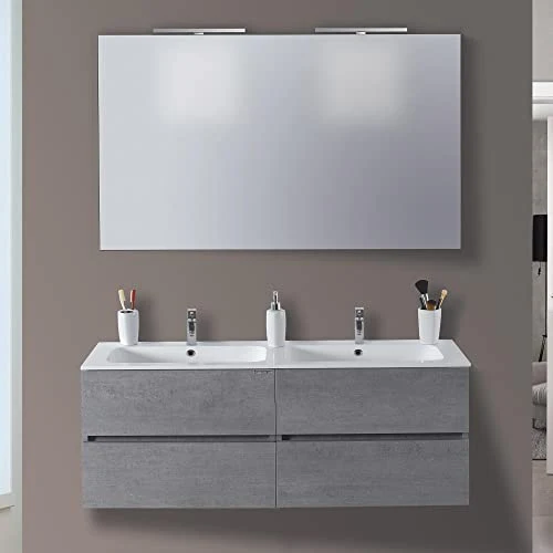 mazzoni Mobile da Bagno Sospeso 120cm Maiorca Light Doppia Vasca Grigio Cemento