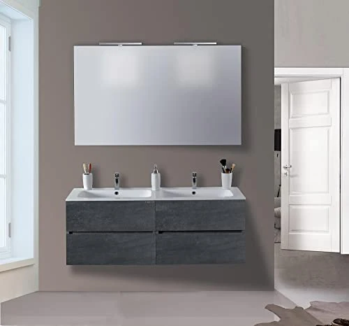 mazzoni Mobile da Bagno Sospeso 120cm Maiorca Light Doppia Vasca Antracite