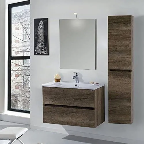 mazzoni Mobile da Bagno Sospeso con Colonna Maiorca Light Grigio Frassinato P18x70 cm
