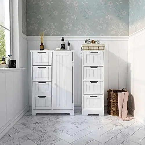 Meerveil Mobiletto Bagno, Cassettiera Armadietto Bagno da 4 Cassetti legno Salvaspazio 30 x 30 x 82 cm per Bagno Soggiorno...