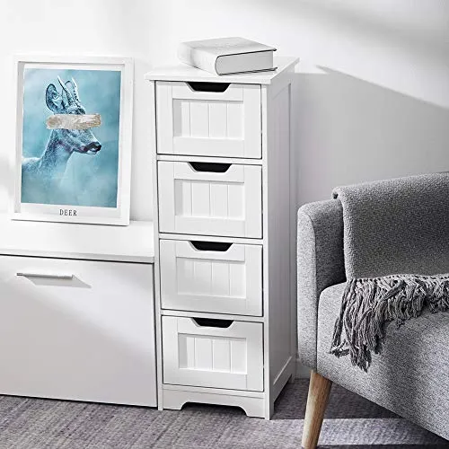 Meerveil Mobiletto Bagno, Cassettiera Armadietto Bagno da 4 Cassetti legno Salvaspazio 30 x 30 x 82 cm per Bagno Soggiorno...