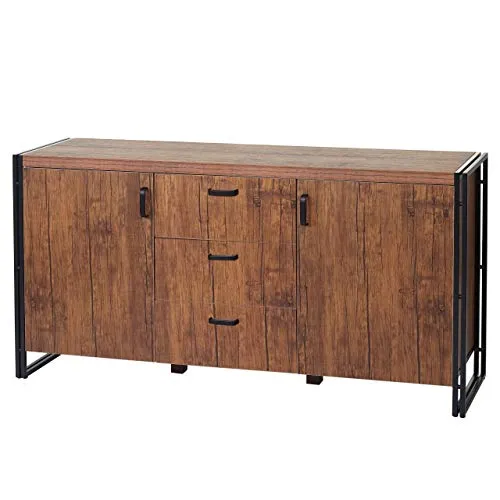 Cassettiera credenza design HWC-A27 40x160x80cm metallo MDF colore rovere Mendler
