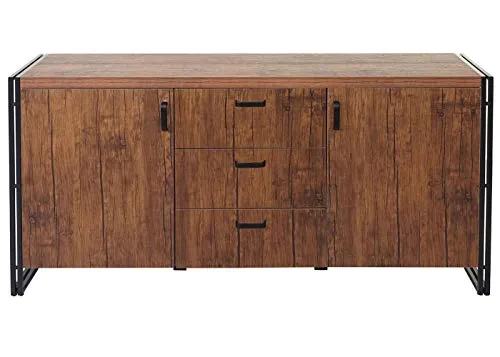 Cassettiera credenza design HWC-A27 40x160x80cm metallo MDF colore rovere Mendler