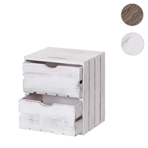Mendler Comodino cassettiera HWC-C62 serie Vintage 2 cassetti - bianco
