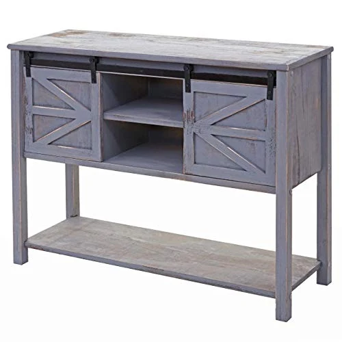 Mendler Credenza comò cassettiera Shabby Vintage Ante scorrevoli HWC-D57 Legno paulonia Grigio