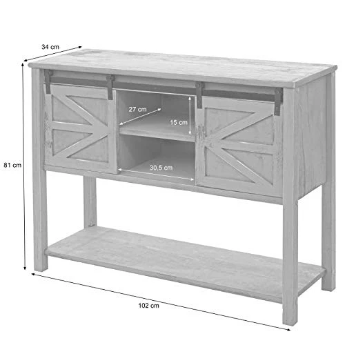 Mendler Credenza comò cassettiera Shabby Vintage Ante scorrevoli HWC-D57 Legno paulonia Grigio