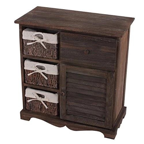 Mendler Serie vintage comodino cassettiera legno paulonia 3 ceste 30x60x63cm marrone