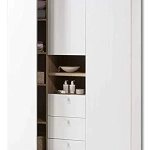 Meubletmoi - Armadio 3 ante, 3 cassetti e 2 nicchie, legno chiaro e bianco, design moderno, collezione Gabriel