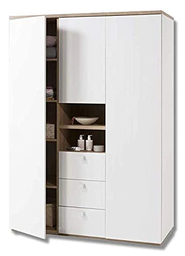 Meubletmoi - Armadio 3 ante, 3 cassetti e 2 nicchie, legno chiaro e bianco, design moderno, collezione Gabriel
