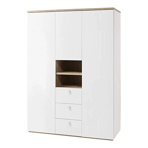 Meubletmoi - Armadio 3 ante, 3 cassetti e 2 nicchie, legno chiaro e bianco, design moderno, collezione Gabriel