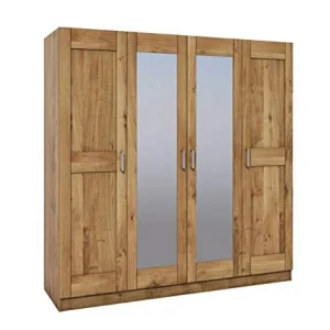 Möbel-Store24 Armadio con ante specchio, legno di quercia selvatica parzialmente oliato naturale, 4 ante Möbel Store 24