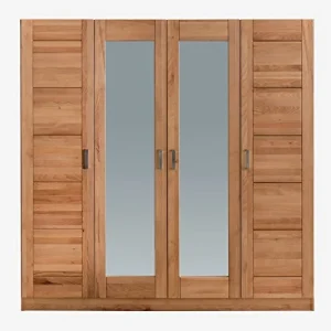 moebelstore24 Armadio 4 ante con specchio, legno di faggio massiccio oliato