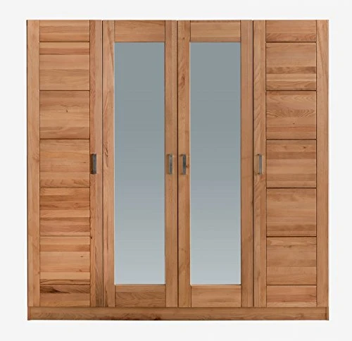 moebelstore24 Armadio 4 ante con specchio, legno di faggio massiccio oliato