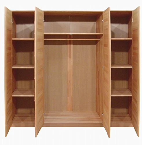 moebelstore24 Armadio 4 ante con specchio, legno di faggio massiccio oliato