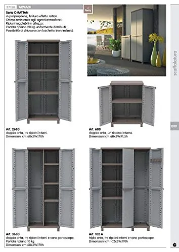 1PZ ARMADIO TERRY CRATTAN 2ANTE 3 RIPIANI 68X39X170H CON VANO PORTA SCOPE 3680 nextradeitalia