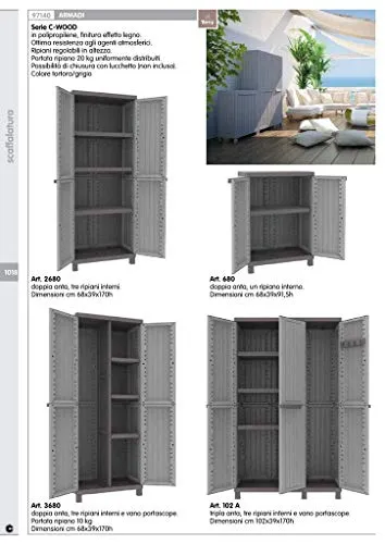 1PZ ARMADIO TERRY CWOOD 2ANTE CM 68X39X170H TRE RIPIANI 2680 nextradeitalia