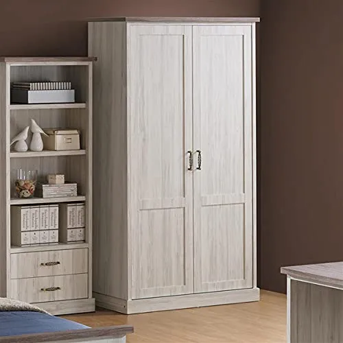 Armadio 2 ante, colore: rovere chiaro e marrone Emora. NOUVOMEUBLE
