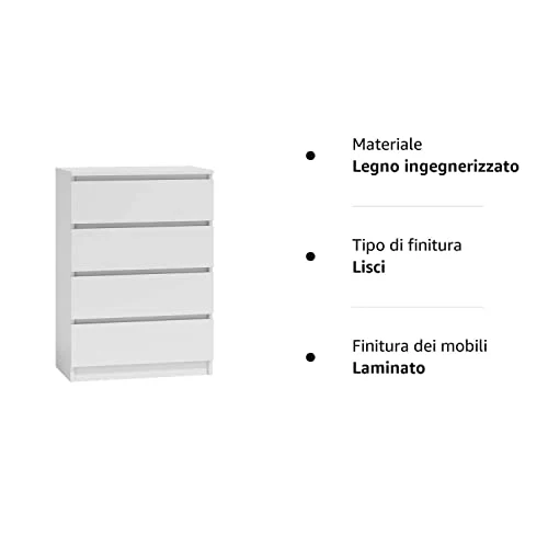 NOXEN - Cassettiera M4 70, colore: bianco, arredamento per camera da letto, utilizzabile come credenza, quattro cassetti,...