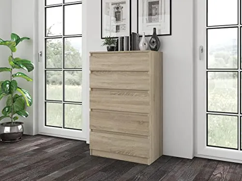 NOXEN Cassettiera M5 70 rovere Sonoma, mobili per camera da letto, armadio, cinque cassetti, comodino, per casa, soggiorno...
